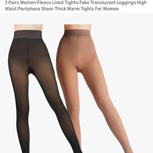 2-Pack Fleece-Lined Sheer Tights - Black & Nude